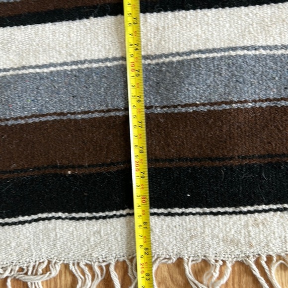 Vintage Mexican wool rug blanket eagle snake brown black stripe fringe boho82x47 - Picture 15 of 16